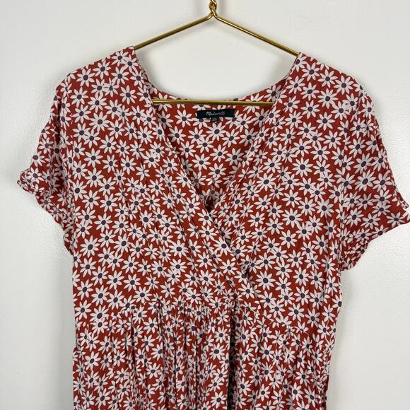 Madewell Clara Midi Dress Falling Daisies Surplice Short Sleeve Orange Sz XXL - Picture 13 of 13